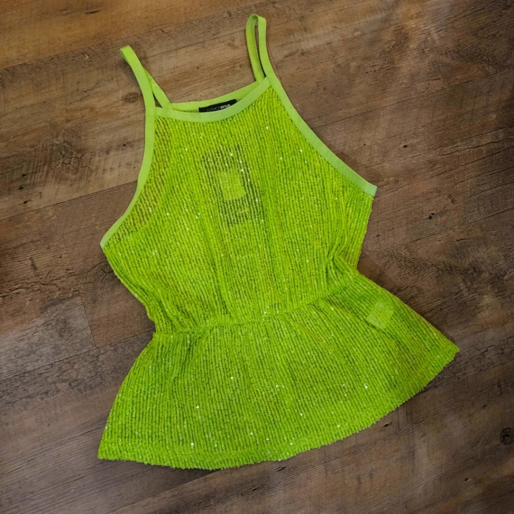 NEW Fashion Nova Sequins Tank Top Lime Green